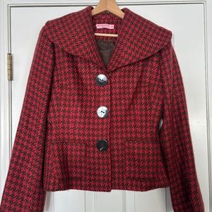 Red & Brown Houndstooth Suit Jacket Sz 10